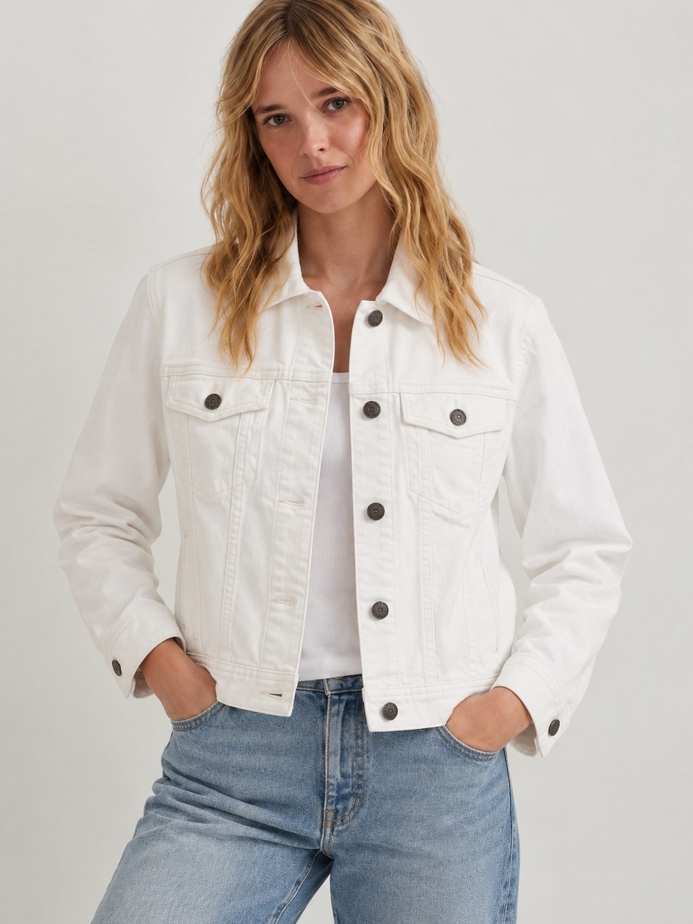 Eddie Bauer Classic White Denim Jacket - Women's